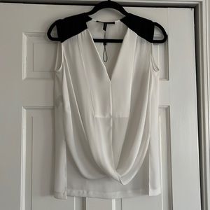 Bcbg black and white lux blouse
